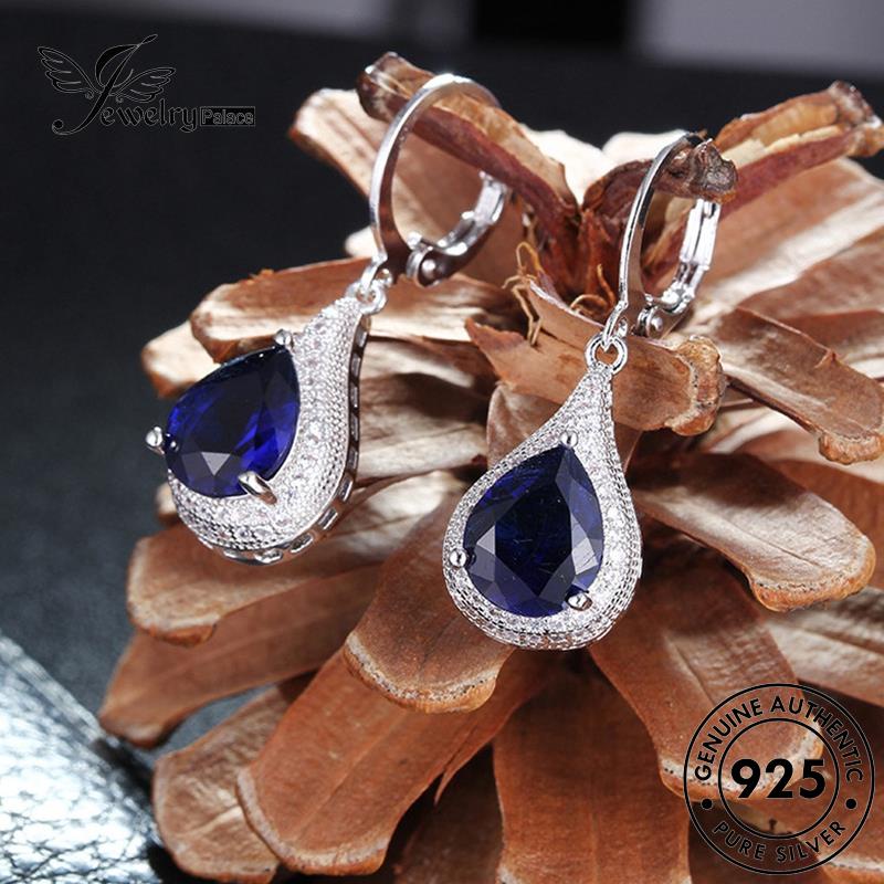 Jewelrypalace Anting Wanita Bentuk Tetes Hoop Safir Perak Asli925 E107