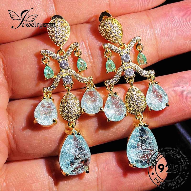 Jewelrypalace 925bentuk Anting Perak Wanita Drop Asli Aquamarine Stud E813