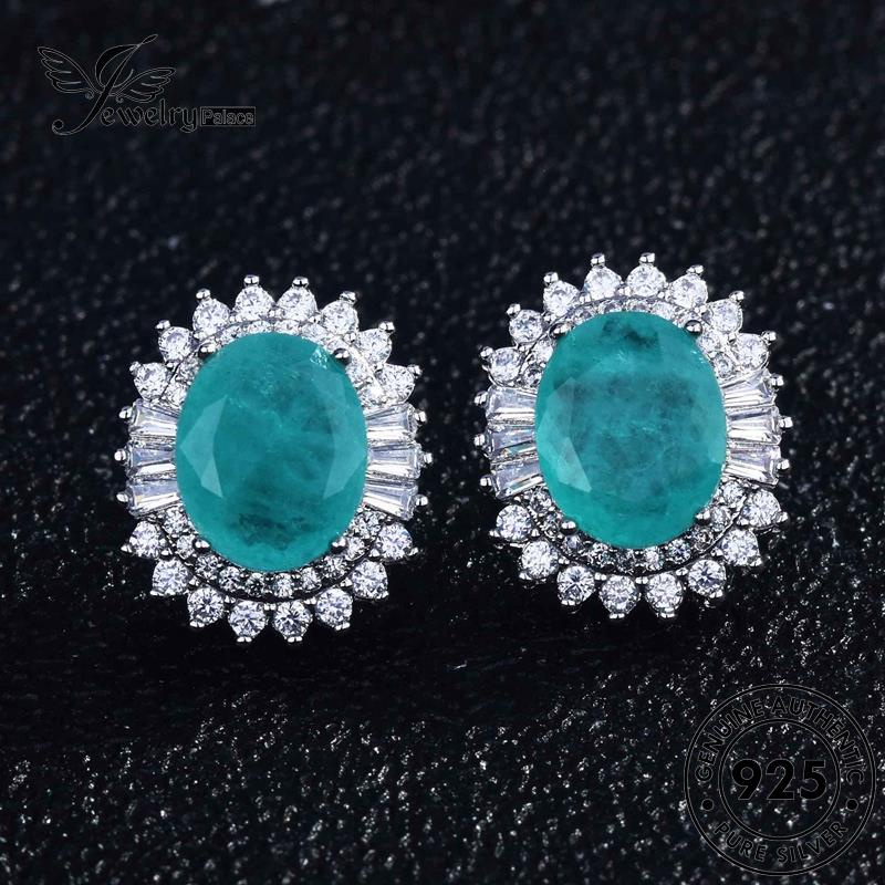 Jewelrypalace Anting Tusuk Wanita925 Oval Asli Aquamarine Perak E825