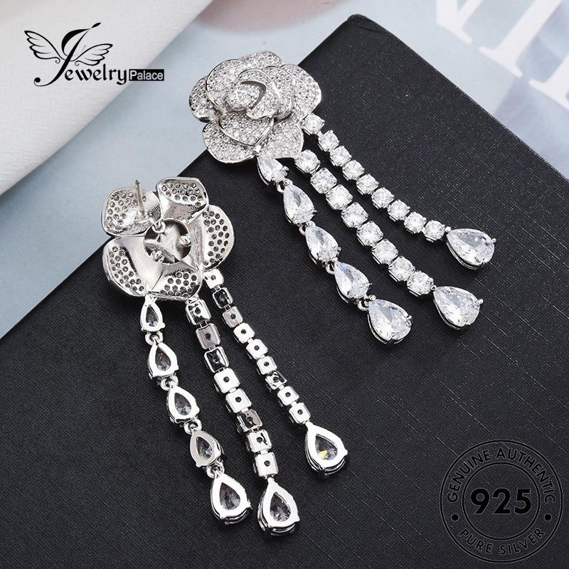 Jewelrypalace Drop925 Anting Tusuk Wanita Bunga Air Perak Moissanite Berlian Asli E845