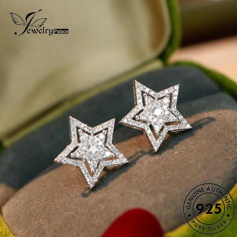 Jewelrypalace925 Asli Berlian Anting Perak Wanita Moissanite Stud Pentagram E853