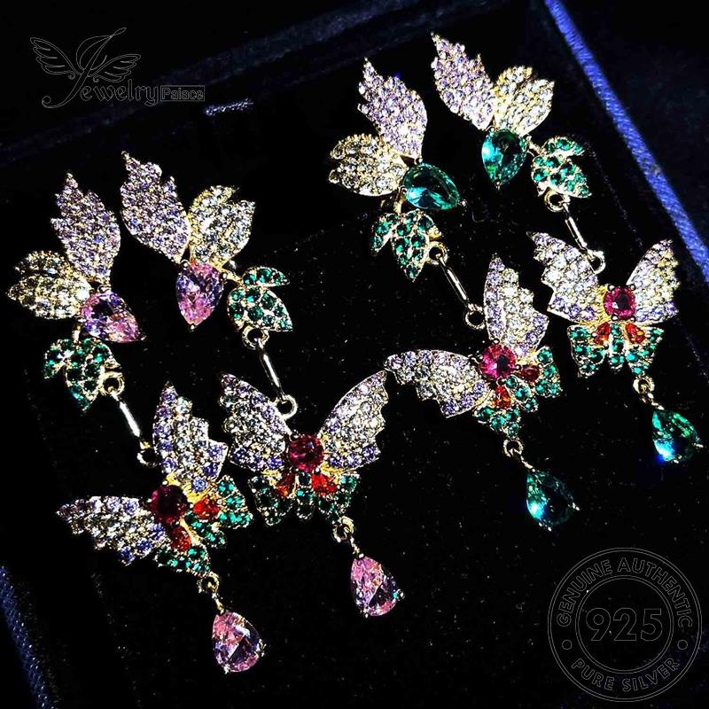 Jewelrypalace Butterfly Asli925 Berlian Perak Pink Gold Anting Wanita Stud Kristal E828