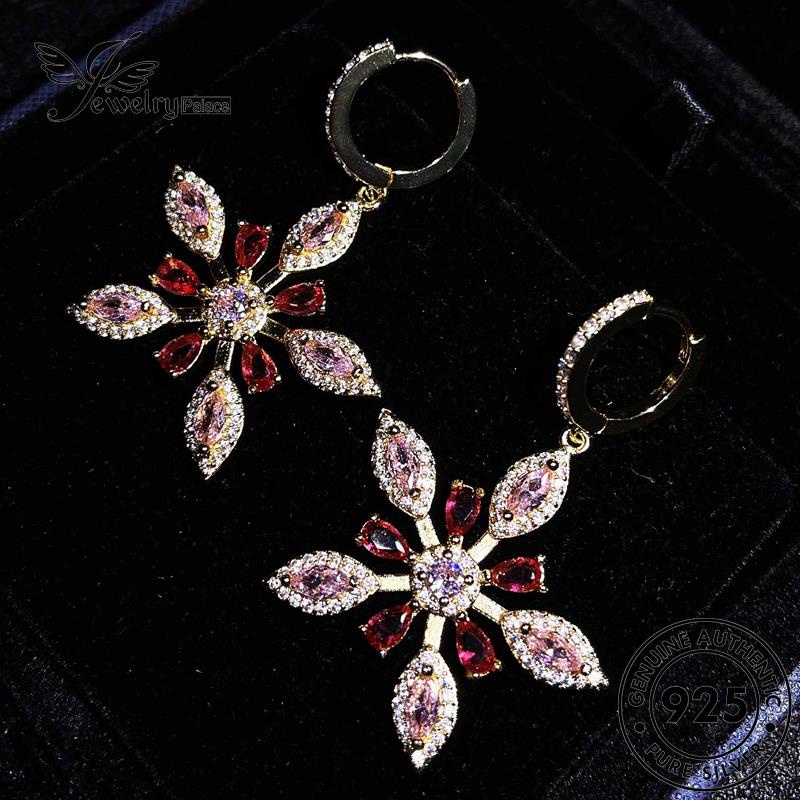 Jewelrypalace Snowflake Berlian Emas Asli Anting Hoop Silver Pink Kristal925 Wanita E839