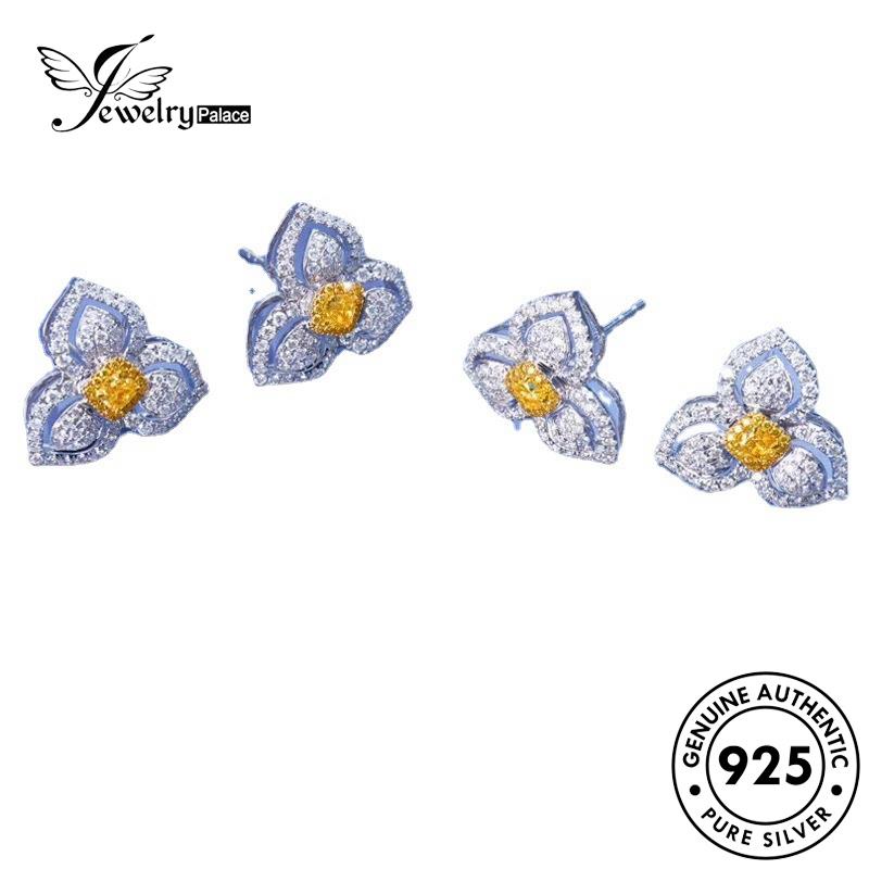 Jewelrypalace Anting Tiga Asli925 Citrine Wanita Kelopak Stud Perak E904