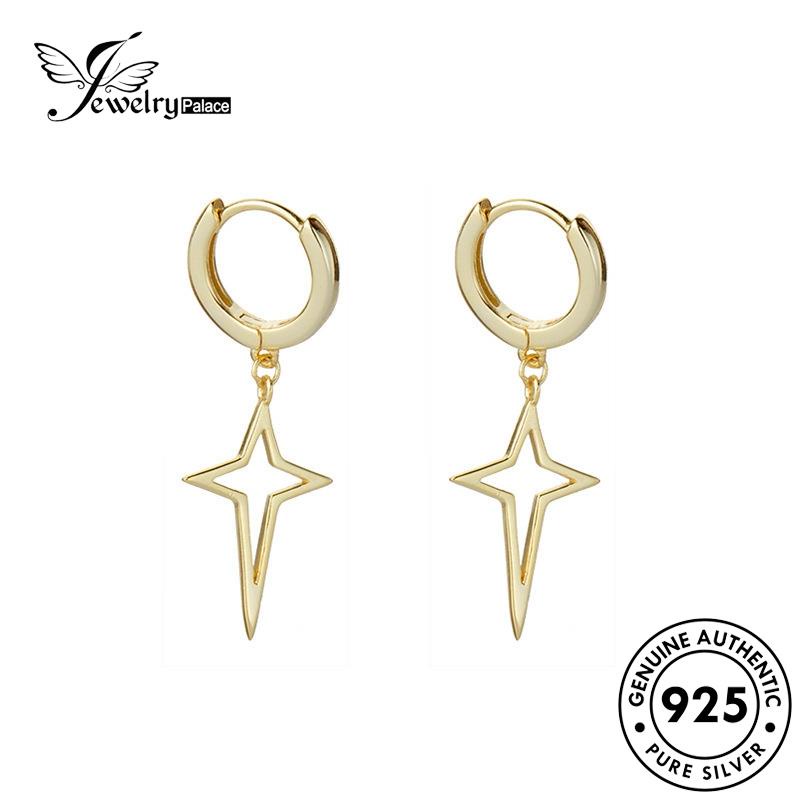 Jewelrypalace Anting Wanita Asli Silver Gold Silang Hoop925 E906