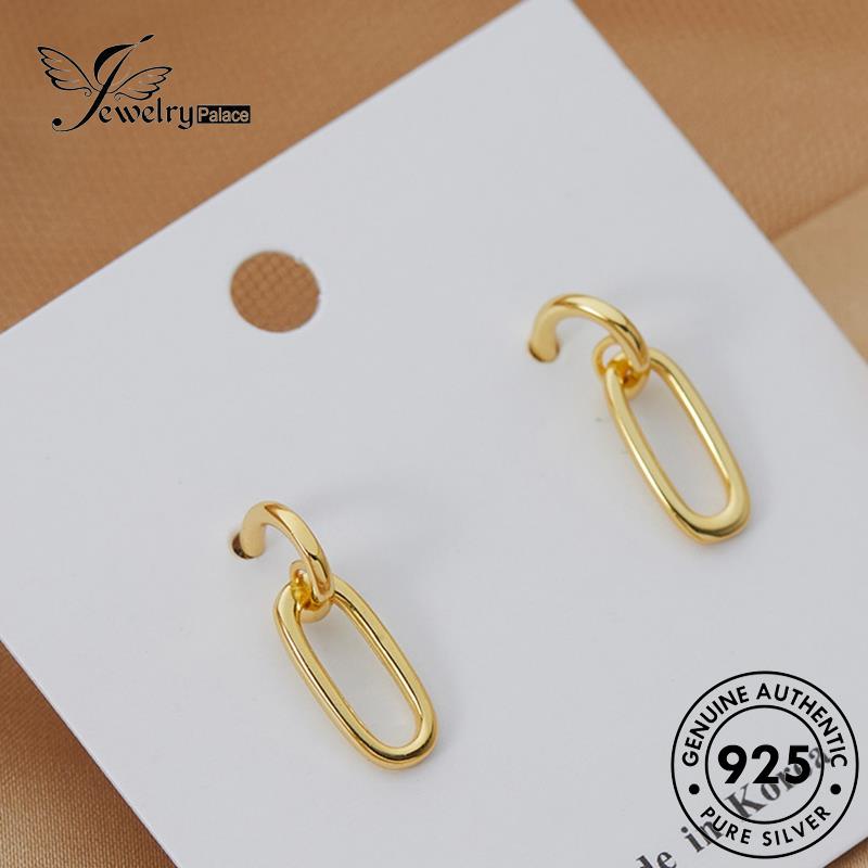 Perhiasanpalace925 Anting Tusuk Oval Wanita Emas Asli Silver E939