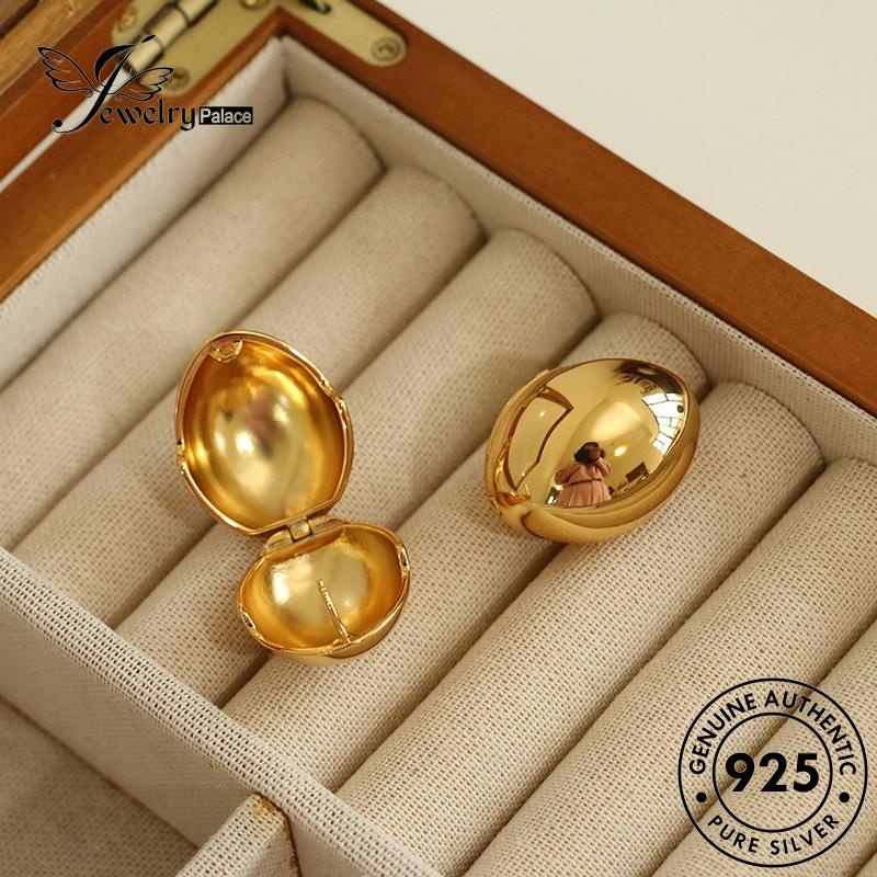Jewelrypalace Asli Eggshell Emas Wanita Perak925 Anting Hoop Golden E977