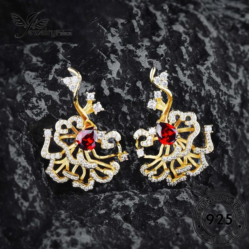 Jewelrypalace Anting Tusuk Drop925 Asli Bentuk Ruby Gold Wanita Perak E980