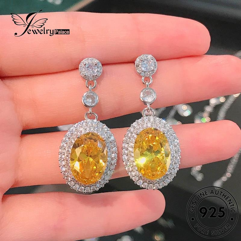 Jewelrypalace Anting Perak Tusuk925 Asli Oval Wanita Citrine E1049