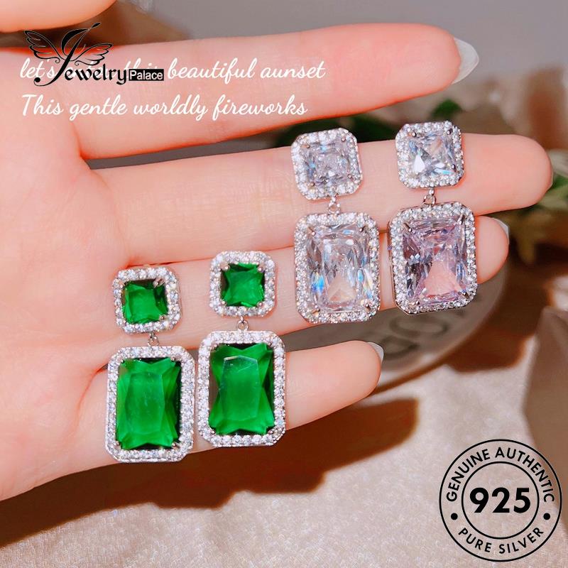 Jewelrypalace Stud Emerald Perak Wanita925Asli Anting Kolom Kotak E1005