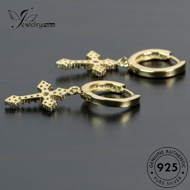 Jewelrypalace Emas Moissanite Anting Pria Silang Hoop Berlian Asli Perak925 E1026