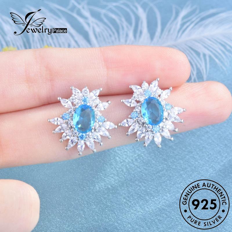 Jewelrypalace Anting Tusuk Oval Perak Wanita925 Aquamarine Asli E1065