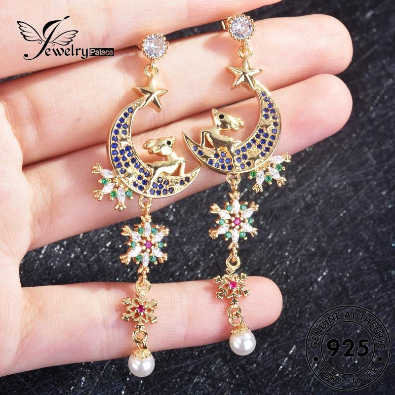 Jewelrypalace Anting Emas Perak Wanita Mutiara Tusuk925 Asli Snowflake E1066