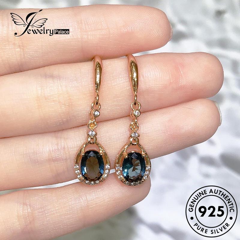 Jewelrypalace Anting Perak Amethyst Wanita925 Kait Asli Gold Oval E1084