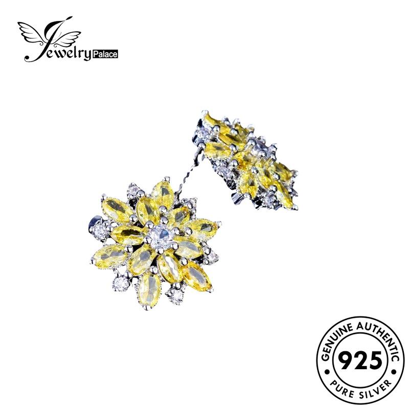 Jewelrypalace Citrine Stud925 Wanita Asli Silver Anting Daisy Bunga E1109