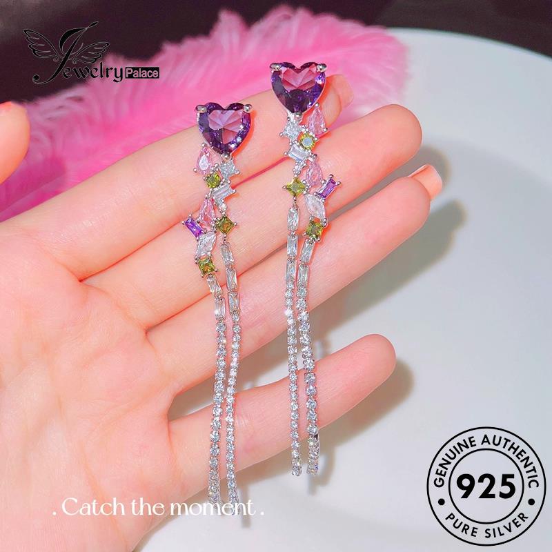 Jewelrypalace Anting925 Wanita Love Perak Asli Amethyst Stud E1175