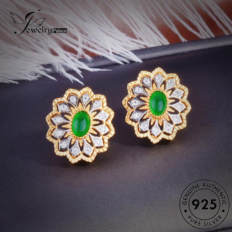 Jewelrypalace Anting Emerald Perak925 Asli Wanita Stud Renda E1167