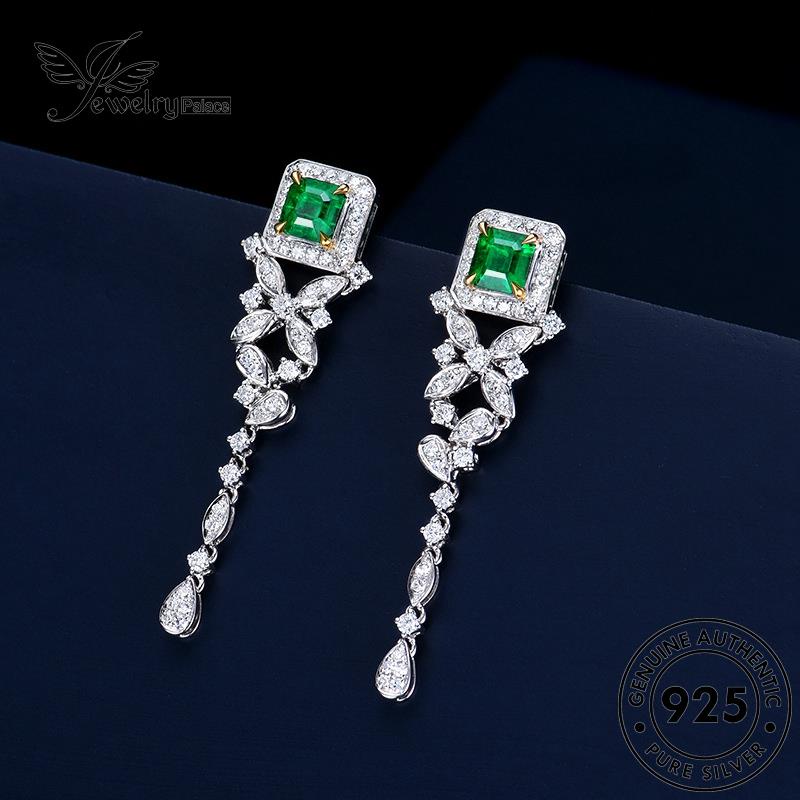 Jewelrypalace Asli925 Anting Wanita Giwang Kotak Emerald Perak Stud E1270