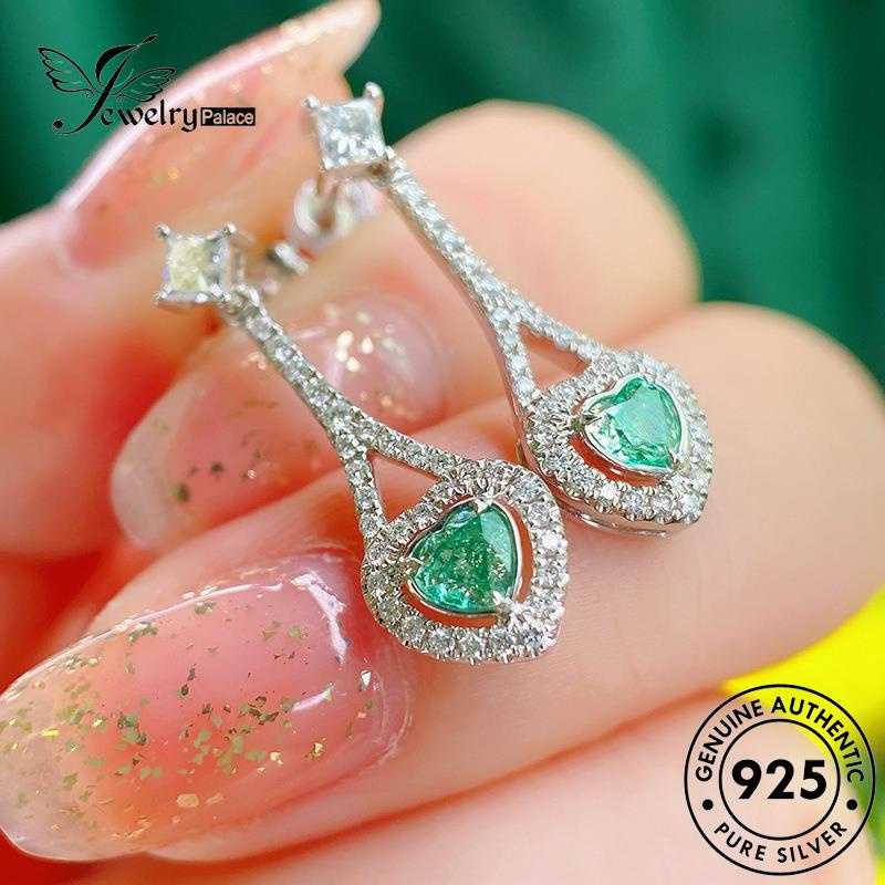 Jewelrypalace925 Anting Perak Tusuk Zamrud Asli Love Wanita E1279