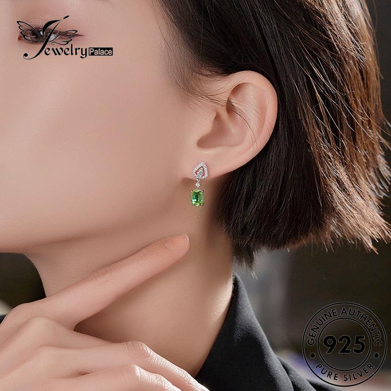 Jewelrypalace Stud Wanita925Kolom Persegi Anting Perak Zamrud Asli E1298