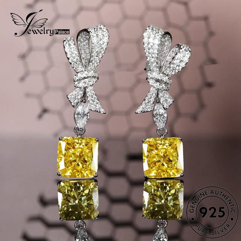 Jewelrypalace Perak Stud Tie Asli Busur Wanita925 Anting Kristal Berlian Pink E1303