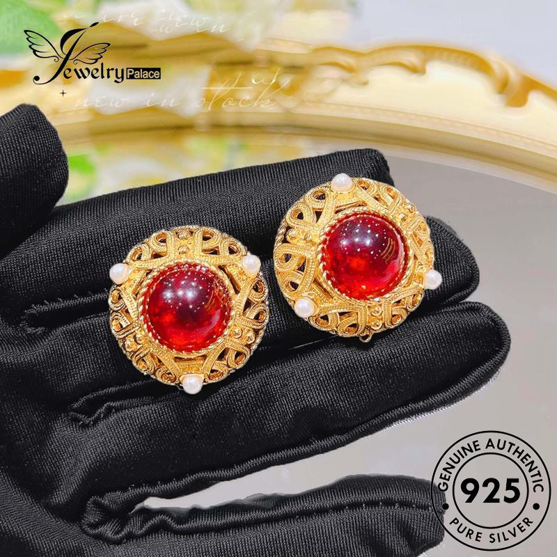 Jewelrypalace Kerawang Asli Stud Renda Perak Ruby Wanita925Anting E1305