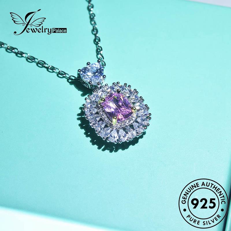 Jewelrypalace Perak Berlian Diamond Square Kalung Kristal Asli Fashion Pink925 Wanita N441