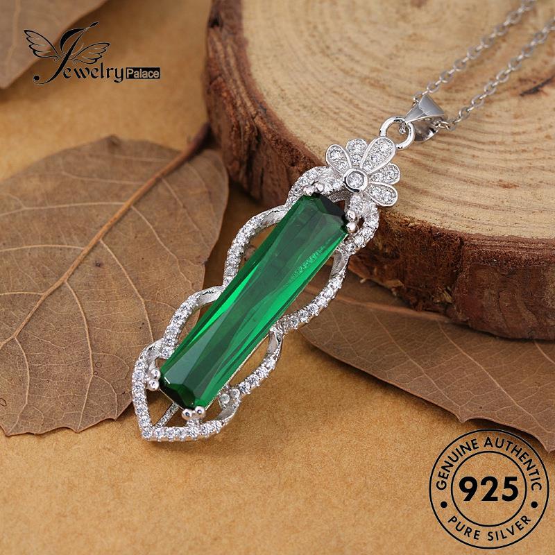 Jewelrypalace Kalung Perak Strip Wanita Fashion Emerald Asli925 N703