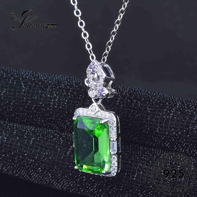 Jewelrypalace925 Kalung Perak Wanita Square Diamond Emerald Asli Klasik N1128