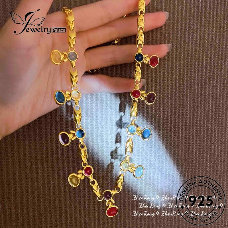 Perhiasantempat Wanita925 Pelangi Perak Mulia Asli Kalung Moonstone N1110