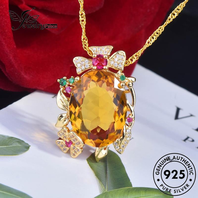 Jewelrypalace 925asli Fashion Kalung Wanita Oval Citrine Silver N1179