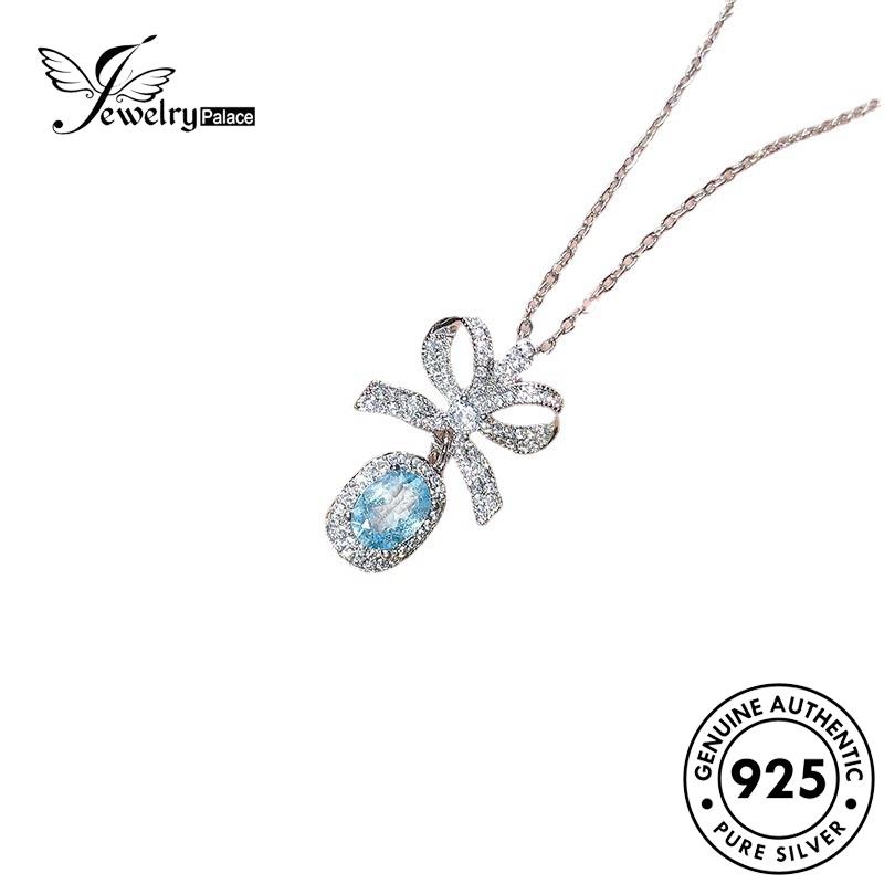 Jewelrypalace Creative Bow Sapphire Asli Perak Wanita Kalung925 N1269