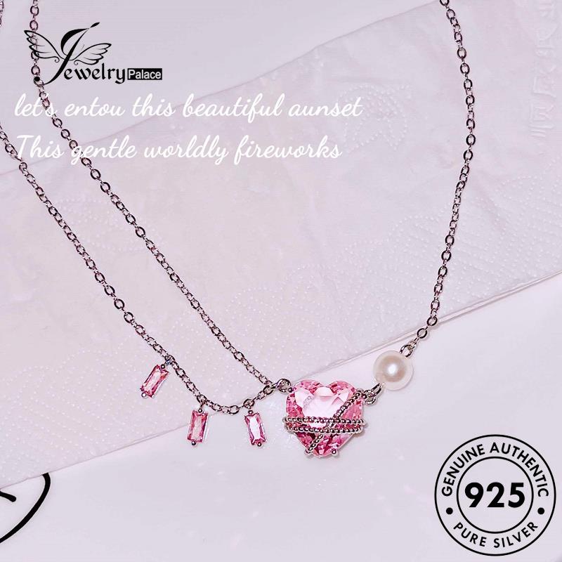 Jewelrypalace Love Kreatif Perak Berlian Kristal925Asli Wanita Kalung Pink N1299