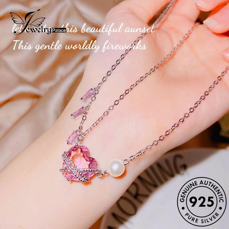 Jewelrypalace Love Kreatif Perak Berlian Kristal925Asli Wanita Kalung Pink N1299