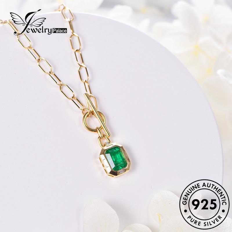 Jewelrypalace Creative Square Silver925 Berlian Wanita Emerald Asli Kalung Emas N1314