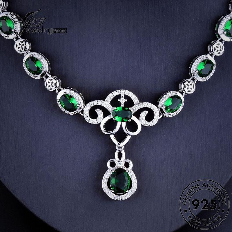 Jewelrypalace925fashion Telur Perak Wanita Bentuk Kalung Asli Emerald N1358