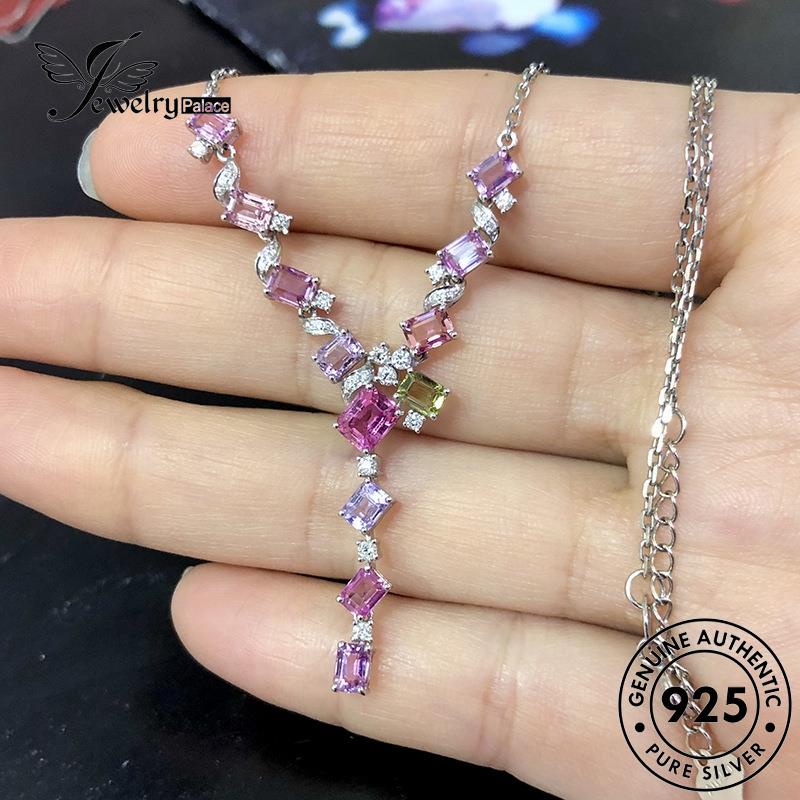 Jewelrypalace Crystal Light925 Kalung Perak Wanita Berlian Mewah Pink Asli N1419