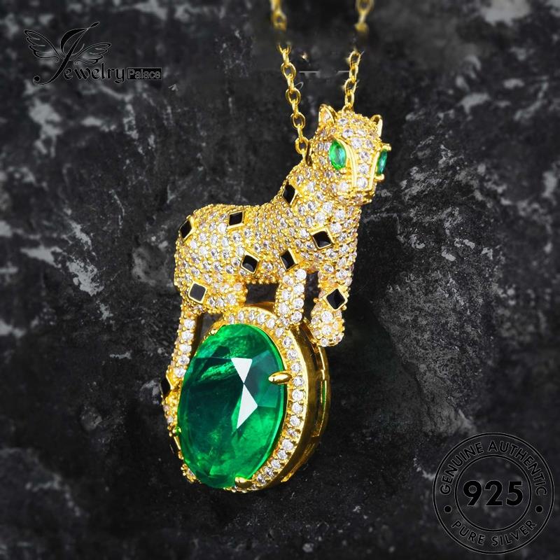 Jewelrypalace Kalung Emas925 Zamrud Kreatif Wanita Leopard Silver Asli N1571