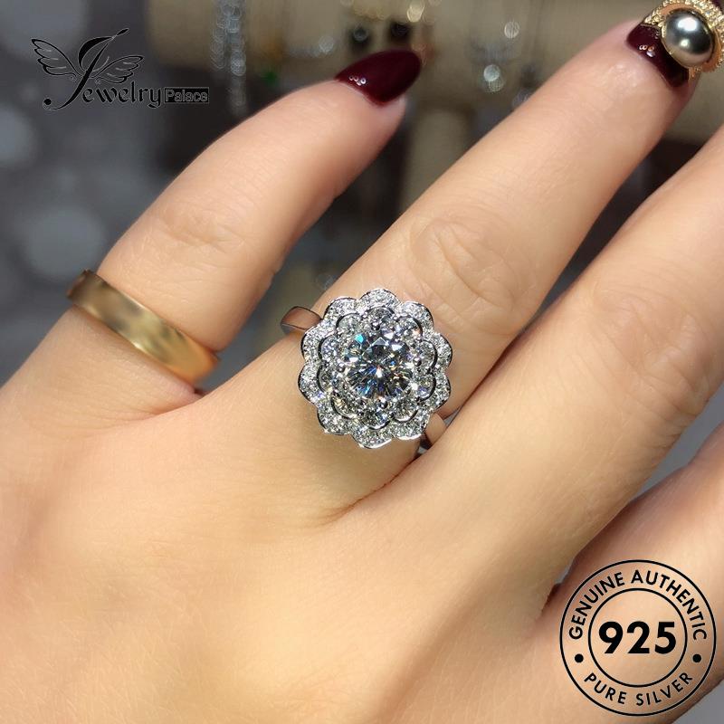 JEWELRYPALACE Nikah Original Wanita Sterling Flower Murni Asli korea 925 Aksesori Silver Cincin Kawin Moissanite Diamond Personality Perak Perhiasan Silver R111