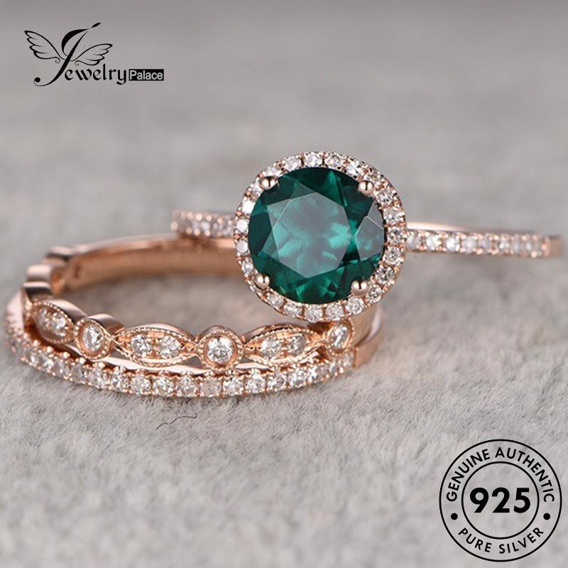 Jewelrypalace Cincin Couple Bulat Perak Emas Asli Zamrud925 Retro R236