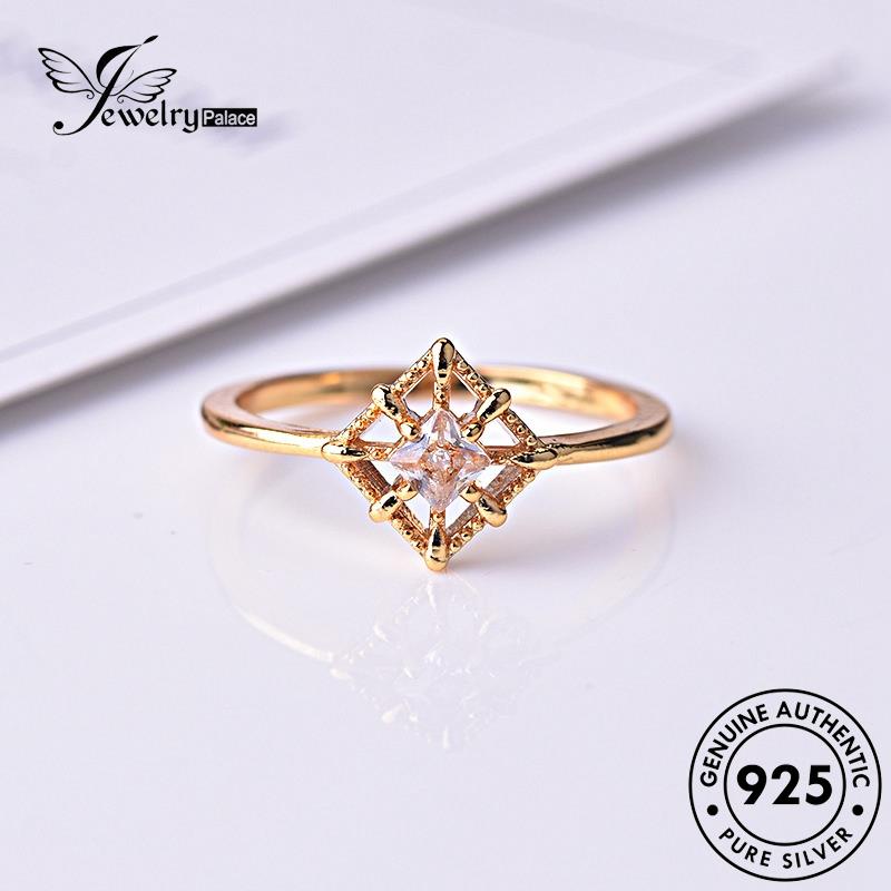 JEWELRYPALACE Sterling Kawin Perak Diamond Wanita Original Asli Square Gold Aksesori Perhiasan Silver Murni Personality Silver Cincin korea 925 Nikah Moissanite R472