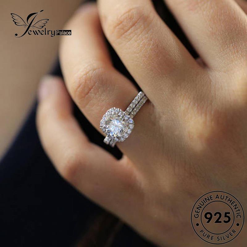 JEWELRYPALACE 925 korea Asli Couple Silver Nikah Square Cincin Original Classic Perhiasan Diamond Moissanite Murni Pasangan Sterling Silver Perak Aksesori Kawin R386