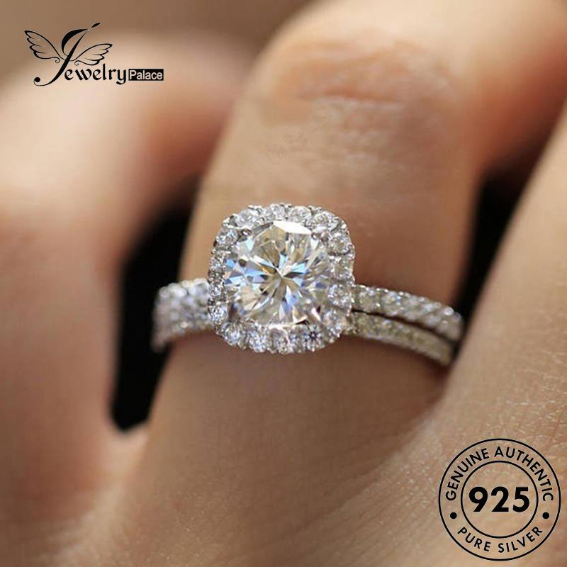 JEWELRYPALACE 925 korea Asli Couple Silver Nikah Square Cincin Original Classic Perhiasan Diamond Moissanite Murni Pasangan Sterling Silver Perak Aksesori Kawin R386