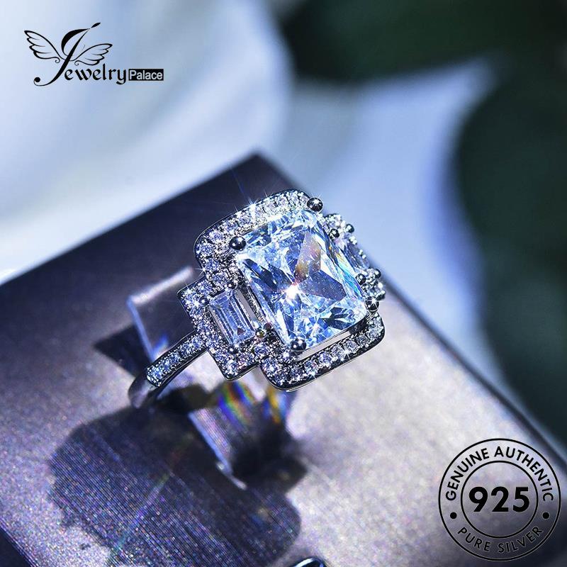 JEWELRYPALACE Aksesori Original Asli Sterling Kawin Diamond Nikah Silver Wanita Perak Simple korea Cincin Square Silver Murni Moissanite Perhiasan 925 R594