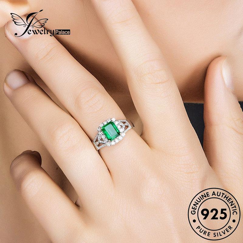 JEWELRYPALACE 925 Wanita Nikah Sterling Murni Emerald Classic Aksesori Original Square Silver korea Kawin Perhiasan Perak Silver Cincin Asli R636