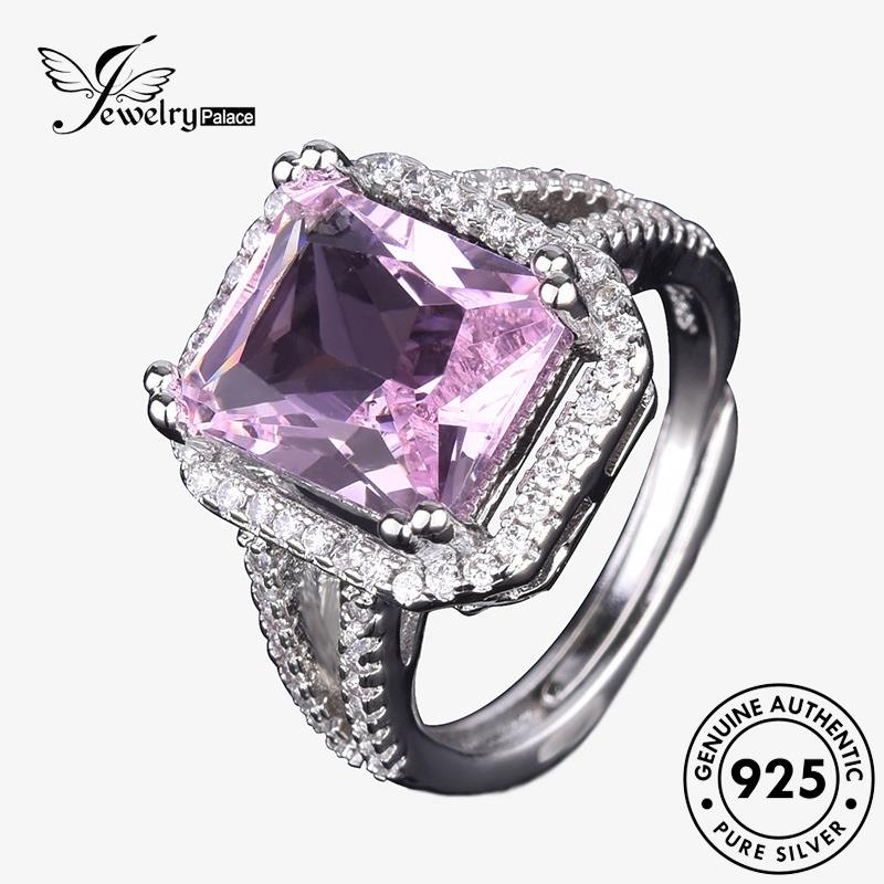 Jewelrypalace Berlian925 Klasik Kristal Wanita Cincin Pink Kotak Perak Asli R805