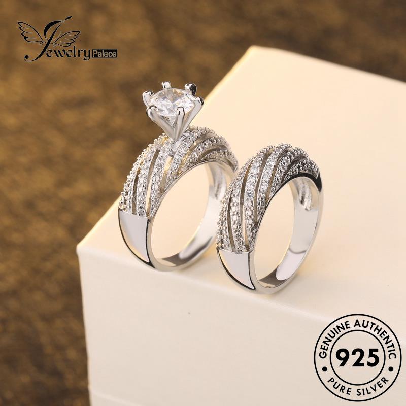 JEWELRYPALACE Perhiasan Creative Asli Kawin Aksesori Pasangan Diamond Perak 925 Surround Sterling Nikah Silver Original korea Moissanite Silver Couple Cincin Murni R872