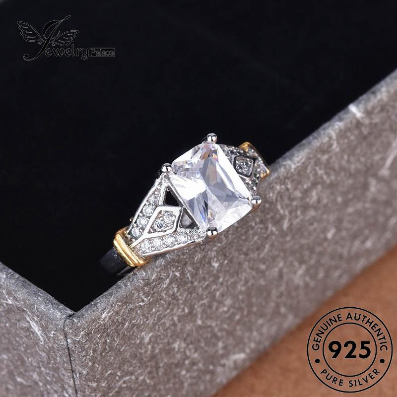 JEWELRYPALACE Wanita Murni Silver Kawin Asli Perhiasan Aksesori Silver Fashion Perak Nikah Square 925 Sterling Cincin Amethyst Original korea R998