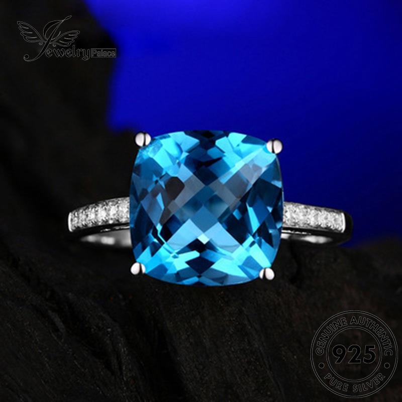 JEWELRYPALACE Classic Aquamarine Perak Murni Square Silver Sterling Silver Aksesori Cincin 925 Nikah Original Perhiasan Wanita Asli Kawin korea R1036