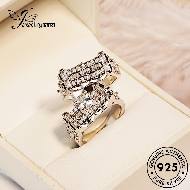JEWELRYPALACE Nikah Kawin Original Couple Silver Cincin Perhiasan Sterling Aksesori Personality Murni korea 925 Diamond Perak Silver Asli Moissanite Pasangan R1427